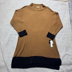 52seven‎ Sweater Womens Large Mustard Black Mock Neck Tunic Pullover Colorblock